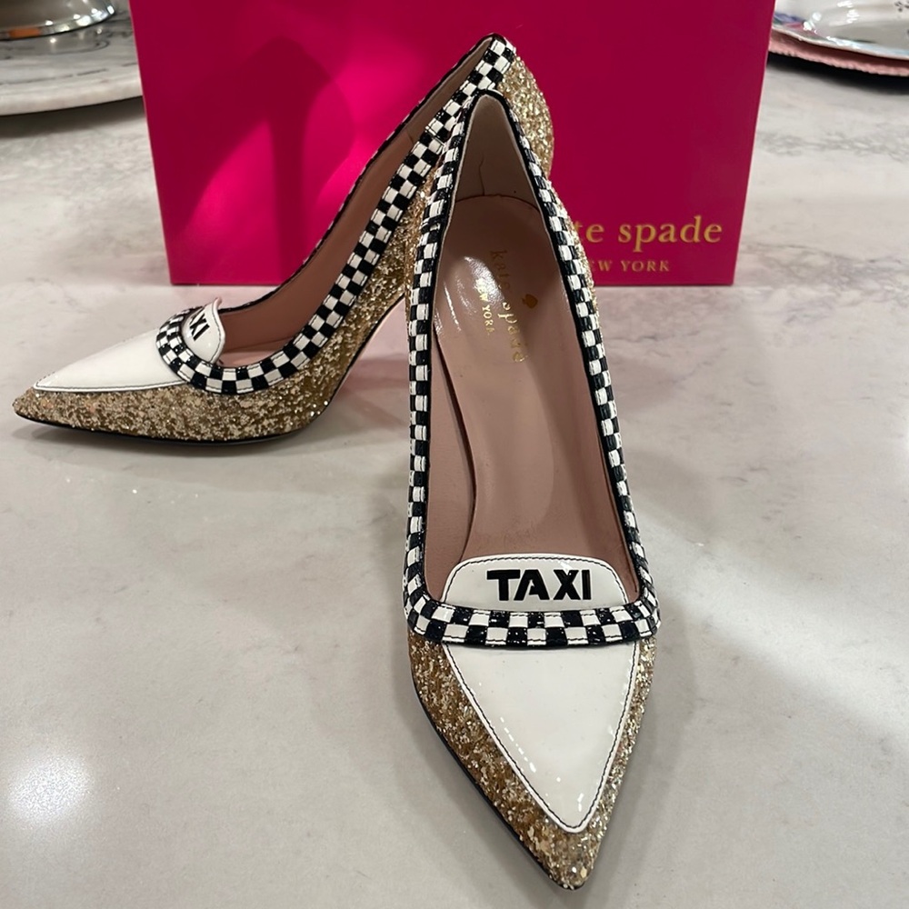 Kate Spade, gold, glitter, taxi pumps